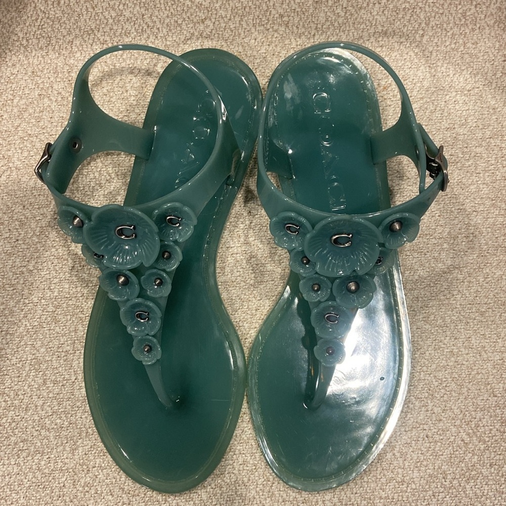 COACH Thong Jelly T-Strap flat sandals Size 5-Marine Blue